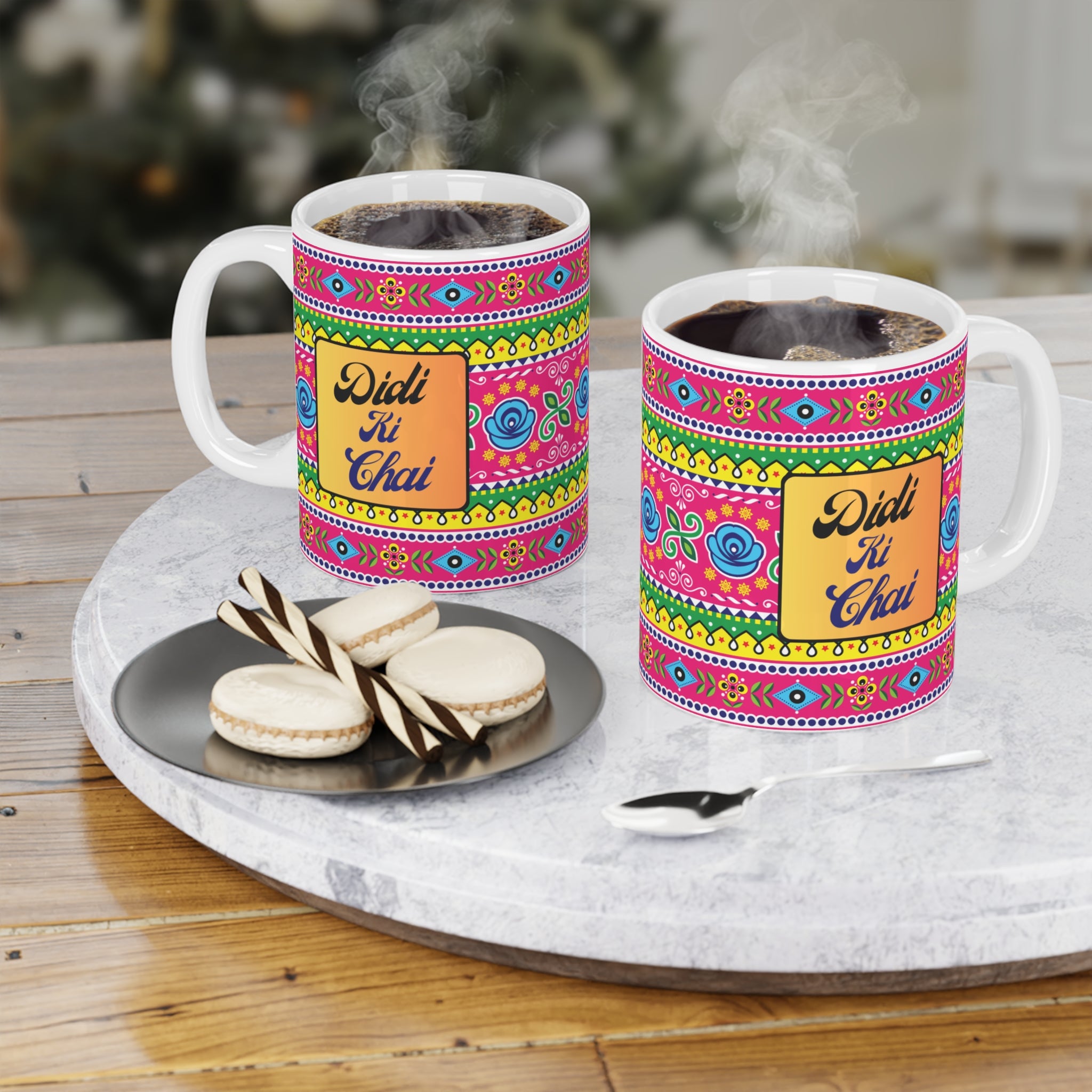 Didi Ki Chai ceramic mug 11oz with sweet sibling quote design.
Perfect for sisters who love tea and coffee with cultural vibes.
Durable ceramic with vibrant, scratch-resistant print for daily use.
Microwave safe and dishwasher safe for convenient reheating and cleaning.
Large comfortable handle for easy grip during tea or coffee time.
A thoughtful and heartfelt gift for birthdays, Rakhi, or special moments.
Brings sibling love, warmth, and laughter to every tea or coffee break.