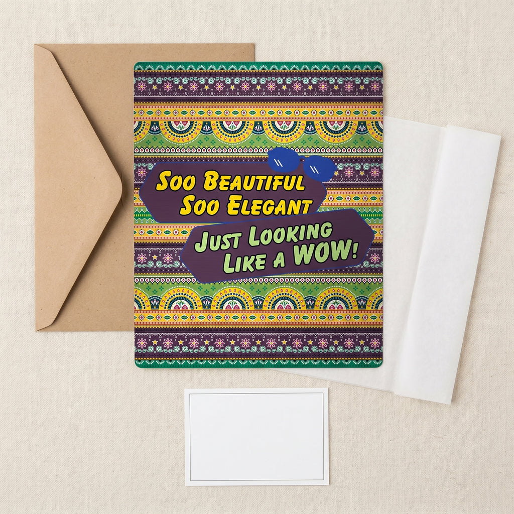 Vibrant Just Looking Like A Wow poster featuring detailed traditional Pakistani truck art mandalas, geometric patterns, and blue sunglasses illustration