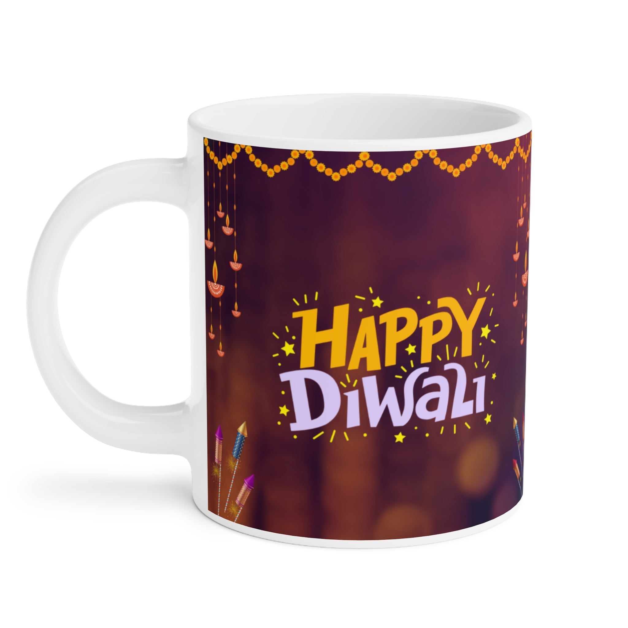 Happy Diwali ceramic mug 11oz with festive colorful design.
Perfect for tea and coffee lovers during Diwali celebrations.
Durable ceramic with scratch-resistant, vibrant print for long use.
Microwave safe and dishwasher safe for convenience and daily cleaning.
Large comfortable handle for easy grip while enjoying drinks.
Ideal festive gift for friends, family, neighbors, or coworkers.
Brings joy, celebration, and Diwali spirit to every tea or coffee break.