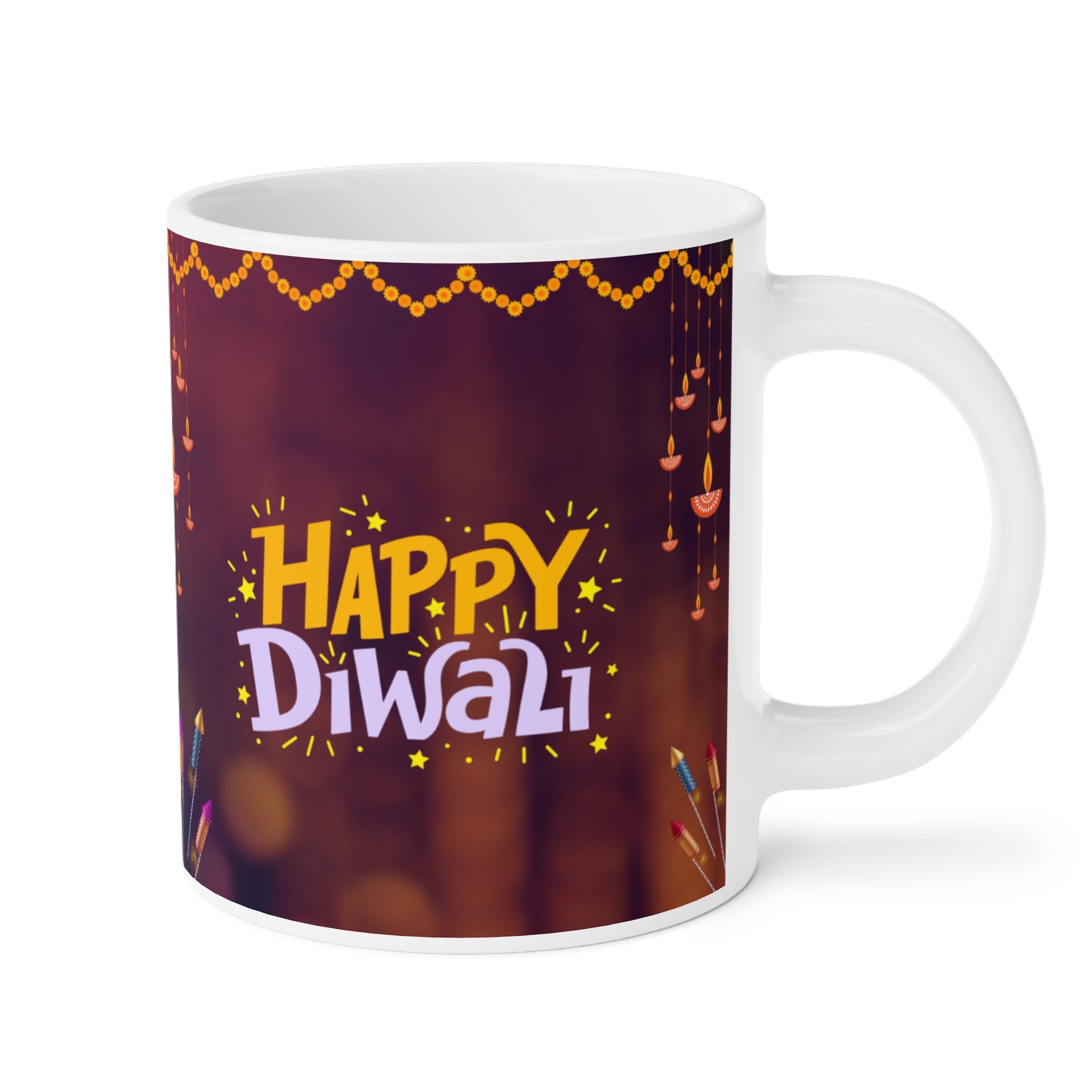 Happy Diwali ceramic mug 11oz with festive colorful design.
Perfect for tea and coffee lovers during Diwali celebrations.
Durable ceramic with scratch-resistant, vibrant print for long use.
Microwave safe and dishwasher safe for convenience and daily cleaning.
Large comfortable handle for easy grip while enjoying drinks.
Ideal festive gift for friends, family, neighbors, or coworkers.
Brings joy, celebration, and Diwali spirit to every tea or coffee break.