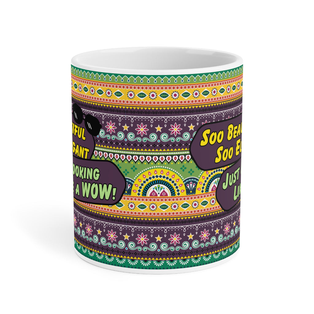 Soo Beautiful Soo Elegant Just Looking Like a WOW ceramic mug 11oz.
Perfect for tea and coffee lovers who enjoy viral quotes and humor.
Durable ceramic with scratch-resistant, vibrant print for daily use.
Microwave safe and dishwasher safe for easy cleaning and reheating.
Large comfortable handle makes sipping chai or coffee effortless.
A fun gift for friends, family, coworkers, or desi humor lovers.
Brings viral pop culture vibes and quirky fun to every tea break.